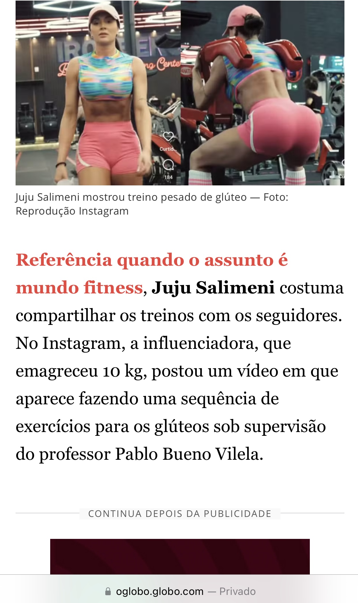 Matéria sobre a preparação de Juju Salimeni