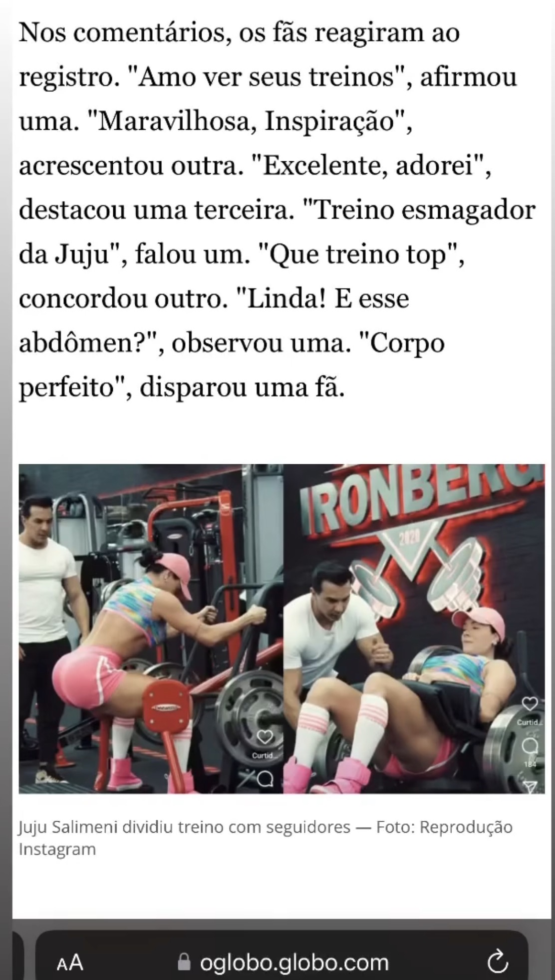 Repercussão na mídia da preparação de Juju Salimeni